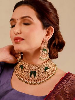 Voylla - Gold Opulence Rajalakshmi Temple Necklace Set for Women