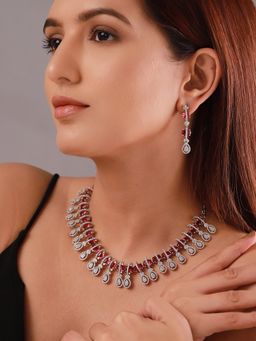 Voylla - Sparkling Essentials Rubelle American Diamond Necklace Set