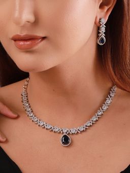 Voylla - Sparkling Essentials Moon Azure American Diamond Necklace Set