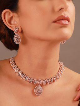 Voylla - Sparkling Essentials Rosette American Diamond Necklace Set