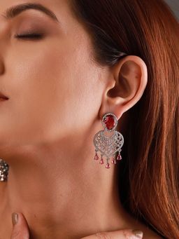 Voylla - Sparkling Elegance Red Velvet American Diamond Earrings