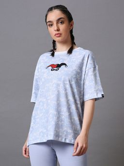 Bewakoof - Women's Women Blue All Over Printed Oversized Plus Size T-shirt