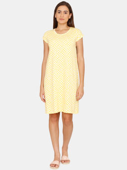 Zivame - Rosaline Geo Blooms Knit Cotton Knee Length Nightdress -Minion Yellow