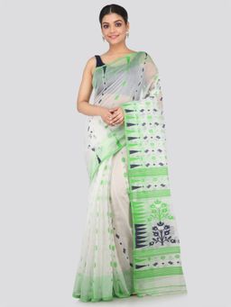 PinkLoom - Women's Soft Cotton Blend Jamdani Saree Without Blouse Piece,White