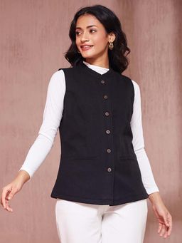 Fabindia - Black Wool Waist Length Nehru Coat