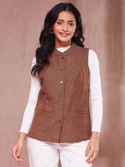 Fabindia - Beige Wool Waist Length Nehru Coat