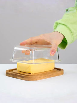 The Better Home - Borosilicate Glass Wooden Lid Butter Dish (Light)