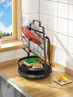 Plantex - 3 Layer Pot Lid Holder with Removable Drain Tray (Black)