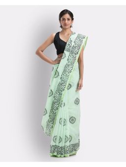 Angoshobha - Indian Women Pale Green Festive Cotton Blend Saree with Unstitched