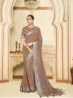 Odette - Beige Dual Tone Silk Georgette Designer Saree with Unstitched Blouse