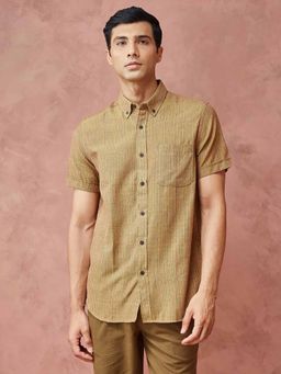 Fabindia - Green Cotton Stripes Regular Fit Shirt