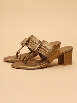 ERIDANI - Womens Bronze Eshikaa Antique Kolhapuri Tassel Sandal Heels
