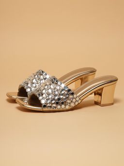 ERIDANI - Womens Eyara Gold Embellished Sandal Heels