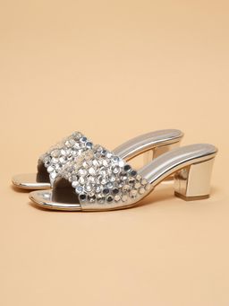ERIDANI - Womens Eyara Silver Embellished Sandal Heels