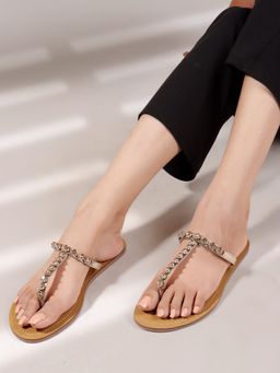 The White Pole - Womens Gold Trendy Flats