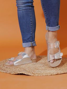 The White Pole - Womens Silver Trendy and Stylish Comfortable Platform Sandals