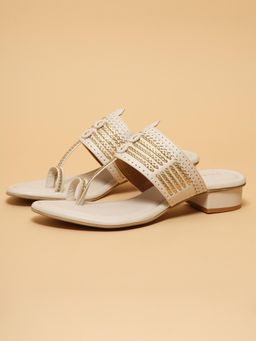 ERIDANI - Womens Vira Off White Kolhapuri Embellished Sandal Heels
