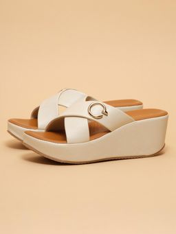 ERIDANI - Womens Zenna Off White Slip On Wedges Heels