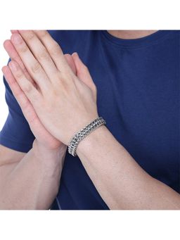 Yellow Chimes - Men Silver Tone Stainless Steel Double Layered Chain Bracelet