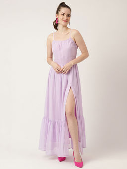 Masakali.Co - Women's Lavender Shoulder Straps Western Maxi Dress
