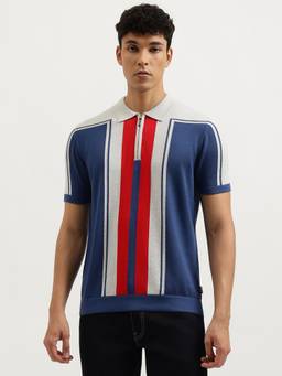 United Colors of Benetton - Men Blue Colorblock Pure Cotton Polo T-Shirt