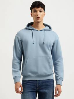United Colors of Benetton - Men Blue Solid/Plain Cotton Blend Hoodie