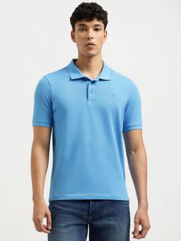 United Colors of Benetton - Men Blue Solid/Plain Pure Cotton Polo T-Shirt