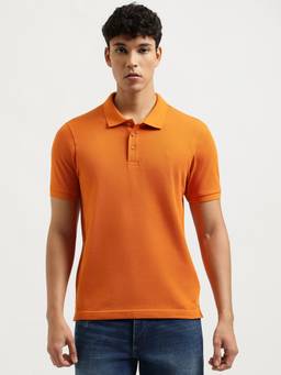 United Colors of Benetton - Men Orange Solid/Plain Pure Cotton Polo T-Shirt