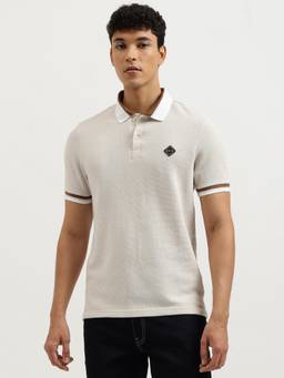 United Colors of Benetton - Men Off White Textured Pure Cotton Polo T-Shirt
