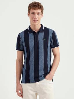 United Colors of Benetton - Men Blue Stripes Polycotton Polo T-Shirt
