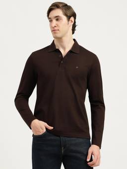 United Colors of Benetton - Men Brown Solid/Plain Pure Cotton Polo T-Shirt