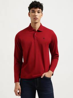 United Colors of Benetton - Men Red Solid/Plain Pure Cotton Polo T-Shirt