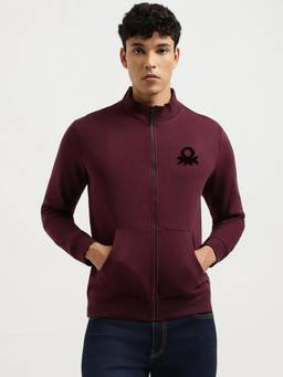 United Colors of Benetton - Men Wine Solid/Plain Cotton Blend Jacket
