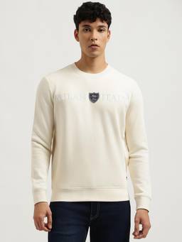 United Colors of Benetton - Men Cream Embroidered Cotton Blend Sweatshirt
