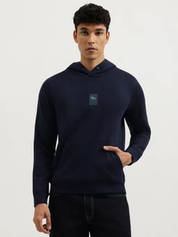 United Colors of Benetton - Men Navy Blue Solid/Plain Cotton Blend Hoodie