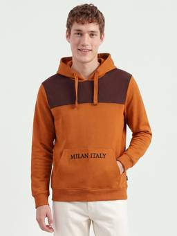 United Colors of Benetton - Men Orange Colorblock Polycotton Hoodie