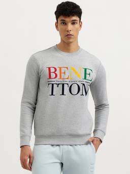United Colors of Benetton - Men Grey Typography Cotton Blend Sweatshirt