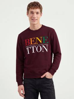 United Colors of Benetton - Men Maroon Typography Polycotton Sweatshirt
