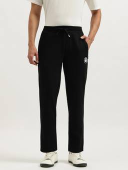 United Colors of Benetton - Men Black Solid/Plain Pure Cotton Trackpants
