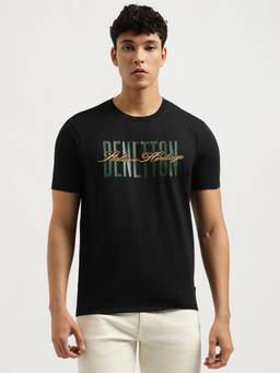 United Colors of Benetton - Men Black Typography Cotton Blend T-Shirt
