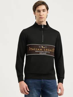 United Colors of Benetton - Men Black Embroidered Cotton Blend Sweatshirt