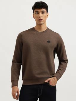 United Colors of Benetton - Men Brown Solid/Plain Cotton Blend Sweatshirt