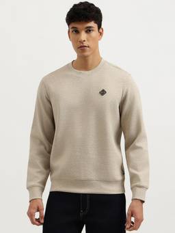 United Colors of Benetton - Men Beige Solid/Plain Cotton Blend Sweatshirt
