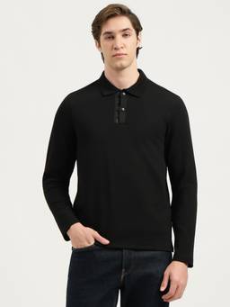 United Colors of Benetton - Men Black Solid/Plain Polyester Polo T-Shirt