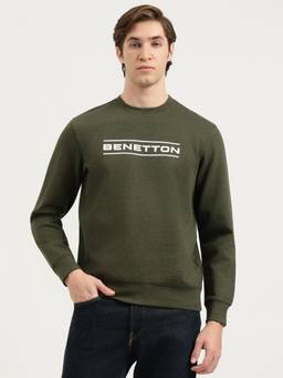 United Colors of Benetton - Men Khaki Typography Cotton Blend Sweatshirt