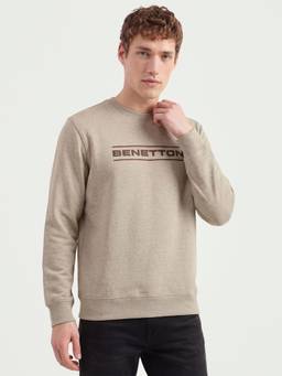 United Colors of Benetton - Men Beige Typography Cotton Blend Sweatshirt