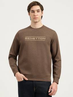 United Colors of Benetton - Men Brown Typography Cotton Blend Sweatshirt