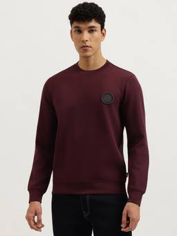 United Colors of Benetton - Men Wine Solid/Plain Cotton Blend Sweatshirt