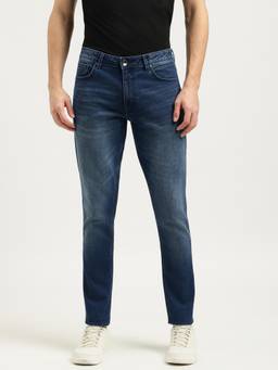 United Colors of Benetton - Men Blue Solid/Plain Cotton Blend Jeans