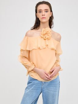 Cover Story - Peach Corsage Halter Neck Top
